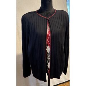 Alfred Dunner Cardigan Ladies Sweater Argyle Academia Preppy Large